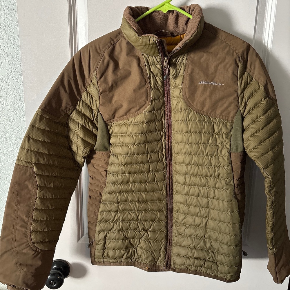 Eddie Bauer Olive Green and Brown Down Field Jacket